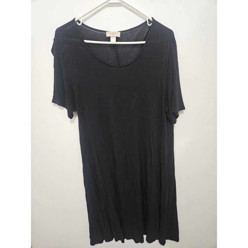 Loft Outlet Black Short Sleeve Scoop Neck Swing T-Shirt Mini Dress Womens Medium